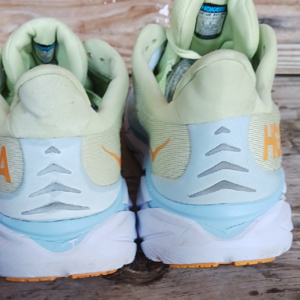 Hoka Clifton 8  Yellow and Blue Athletic Shoes with Signature Cushioning - Picture 12 of 15